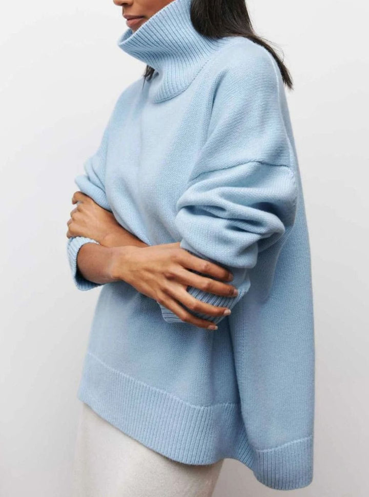 Women's Oversized Turtleneck Cardigan Sweater Elbow Slit Ribbed Knit