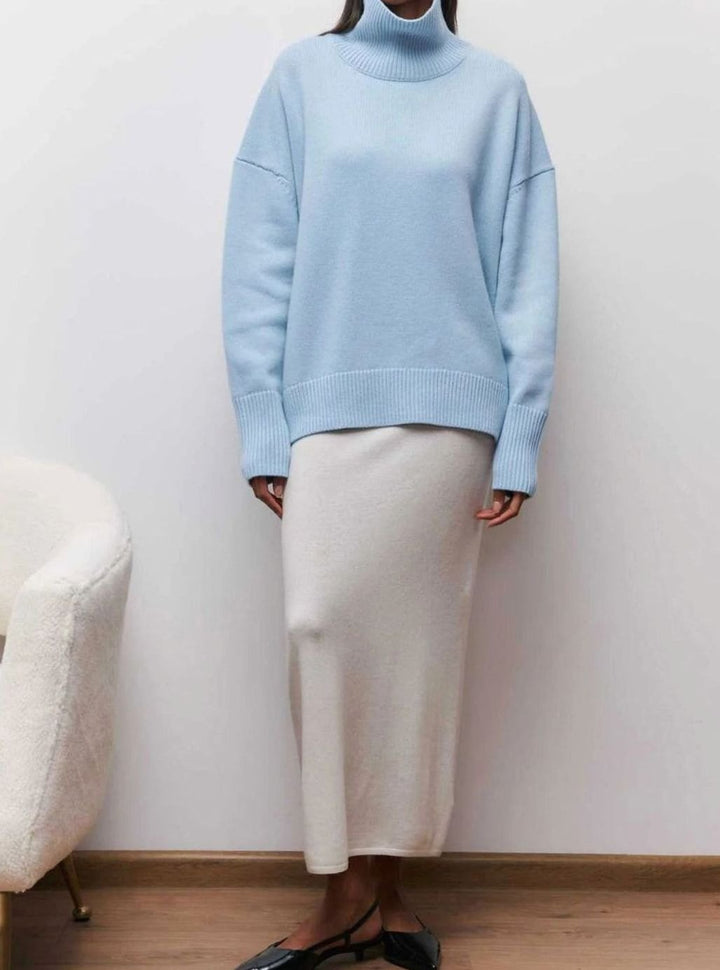 Women's Oversized Turtleneck Cardigan Sweater Elbow Slit Ribbed Knit