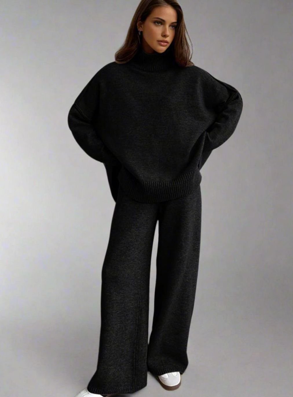 Women's Oversized Turtleneck Knit Wide-Leg Lounge Set