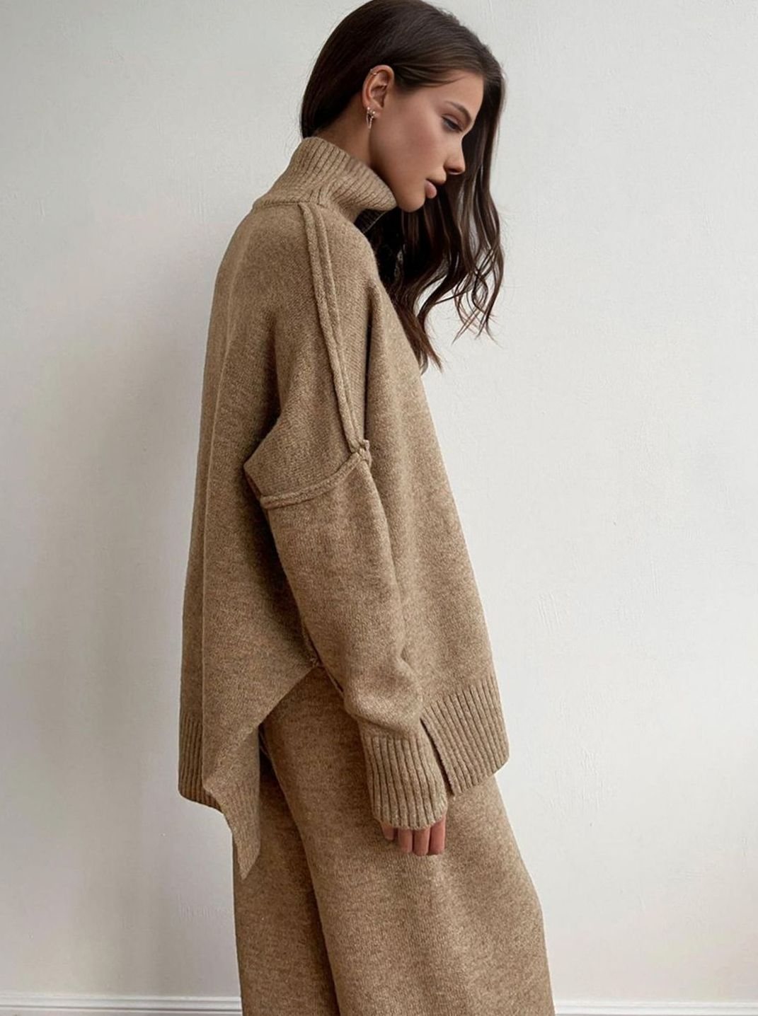 Women's Oversized Turtleneck Knit Wide-Leg Lounge Set