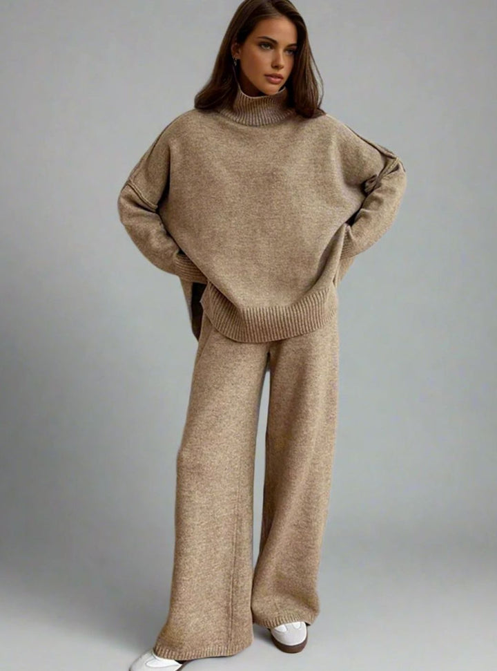 Women's Oversized Turtleneck Knit Wide-Leg Lounge Set