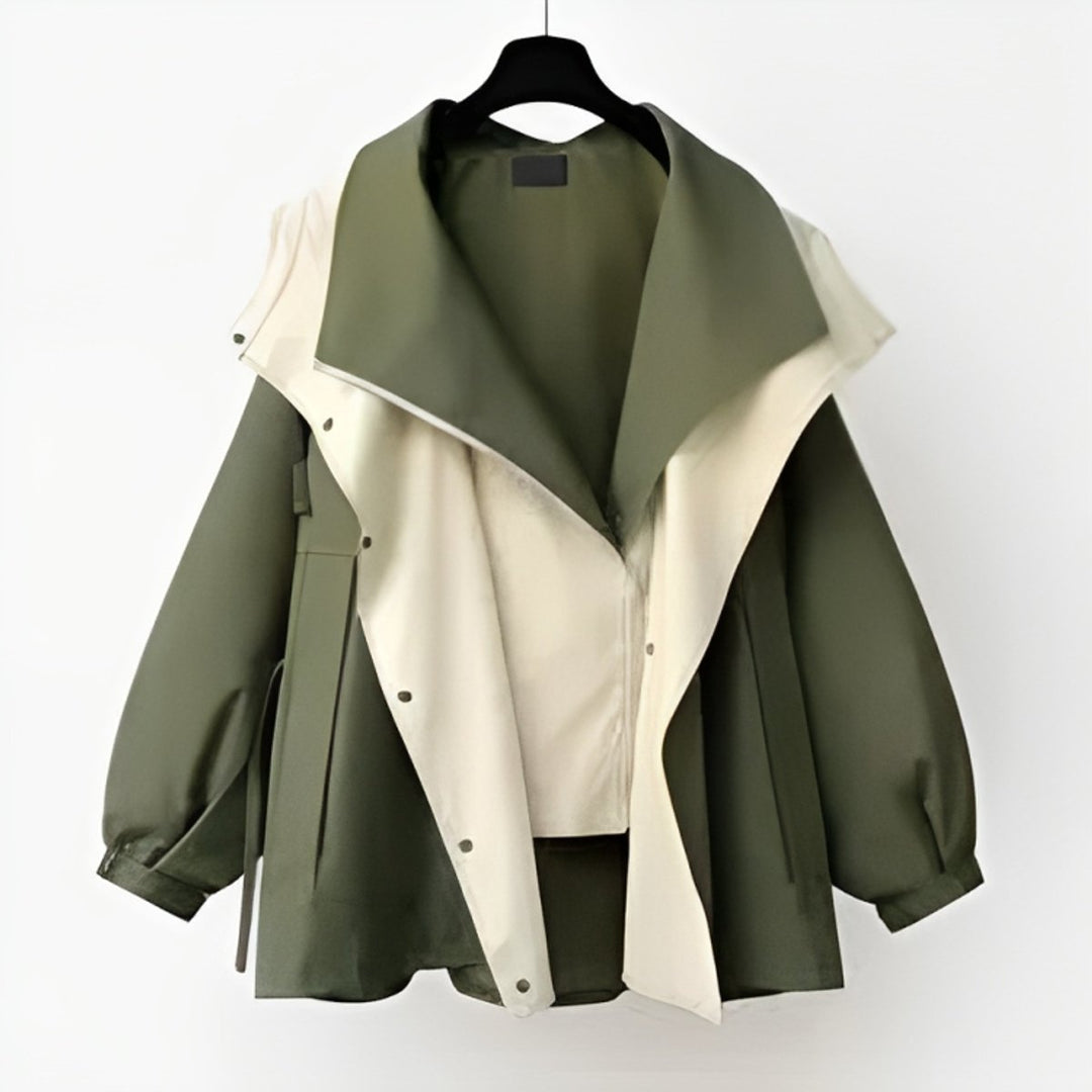 Women's Oversized Waterproof Double-Collar Trench Coat - Green