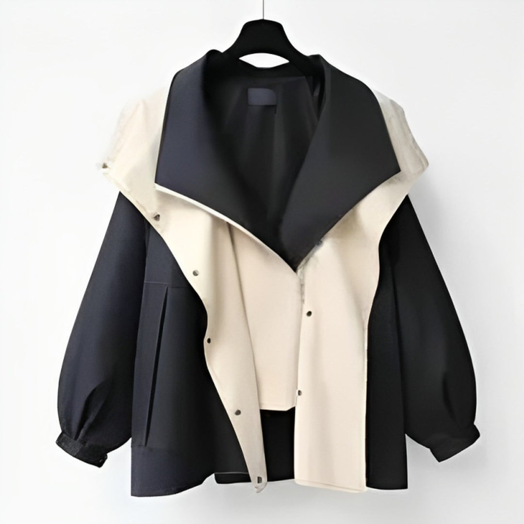 Women's Oversized Waterproof Double-Collar Trench Coat - Black
