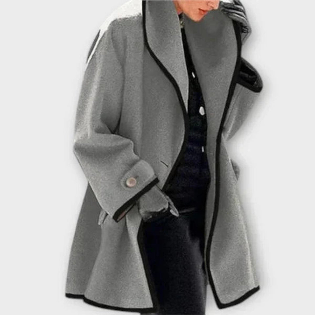 Women's Oversized Wool-Blend Contrast-Trim Swing Coat - Grey