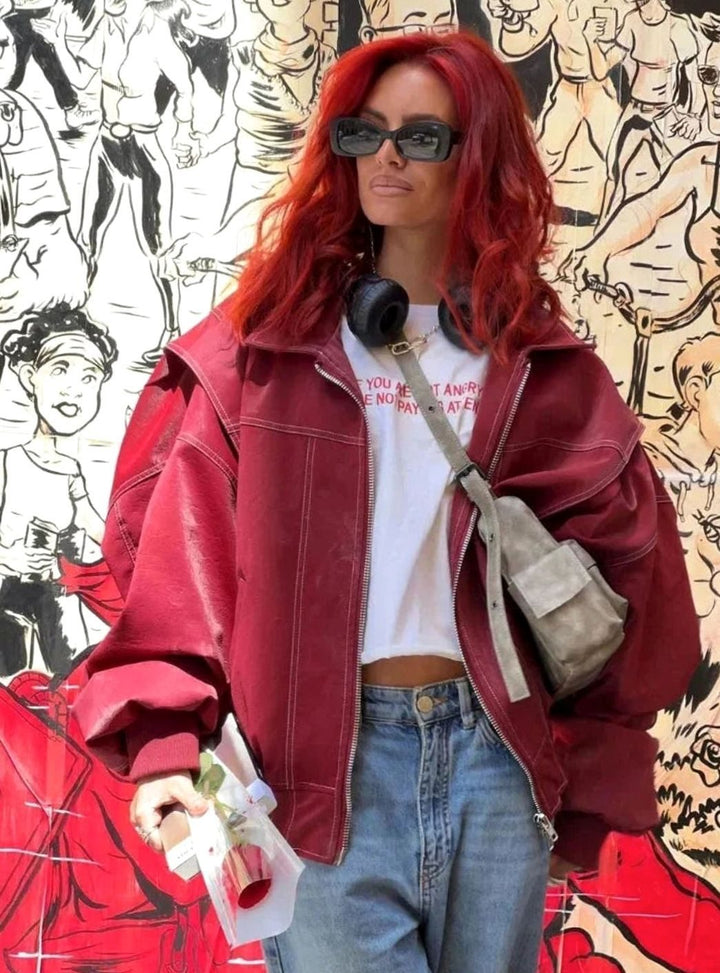 Women's Oversized Zip-Up Bomber Jacket Blazer