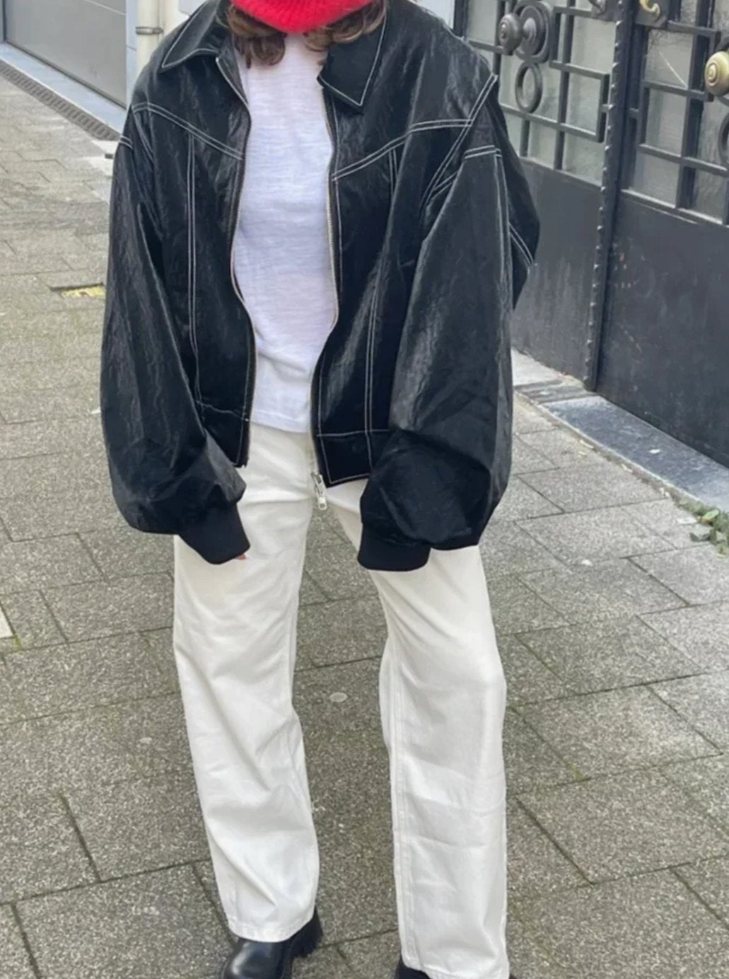 Women's Oversized Zip-Up Bomber Jacket Blazer - Black