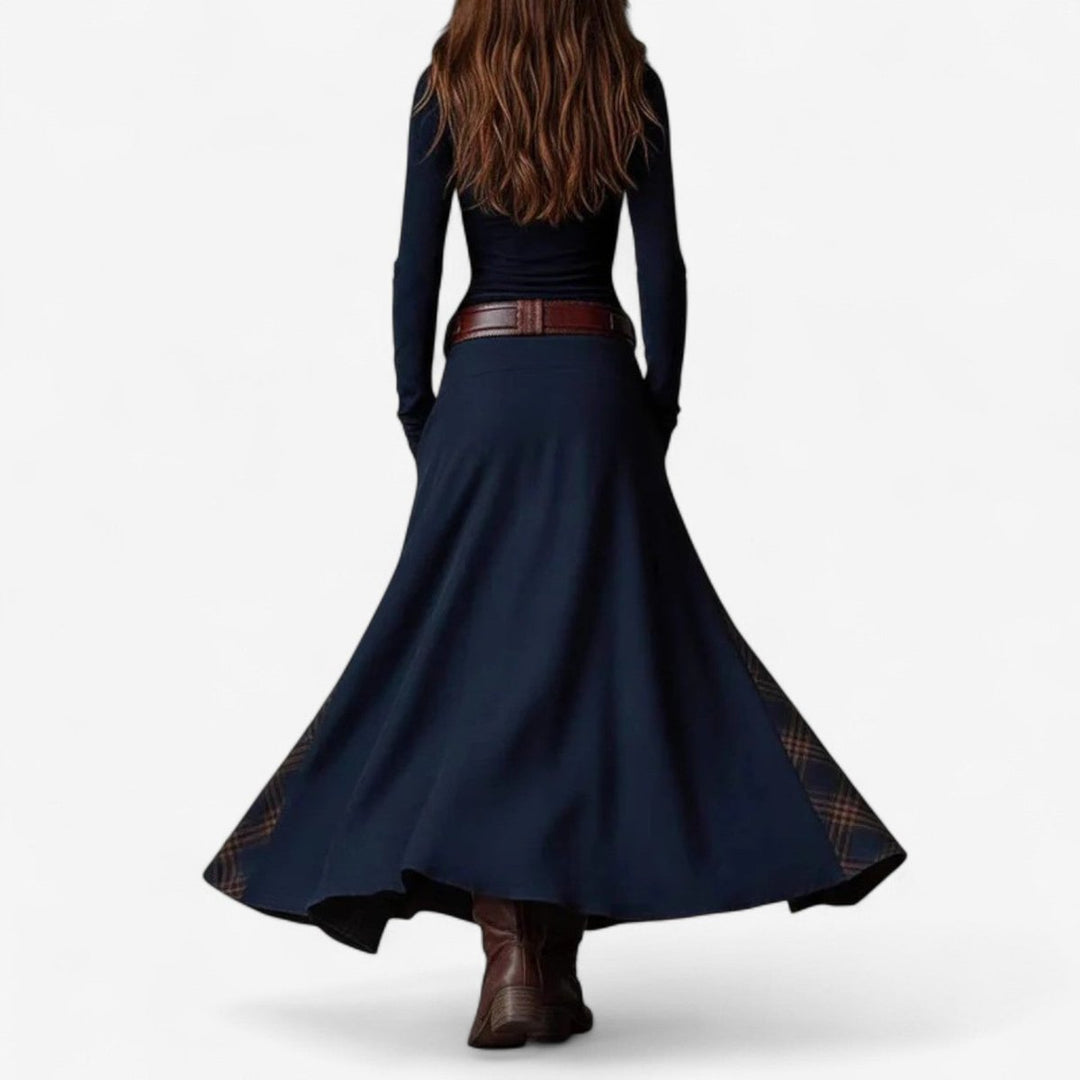 Women's Patchwork Maxi Long Sleeve Dress Button-Up Suede