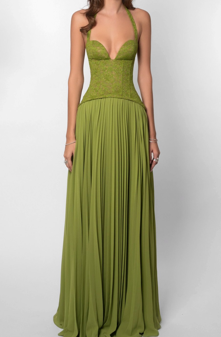 Women's Pleated Corset Maxi Dress Formal Halter Gown