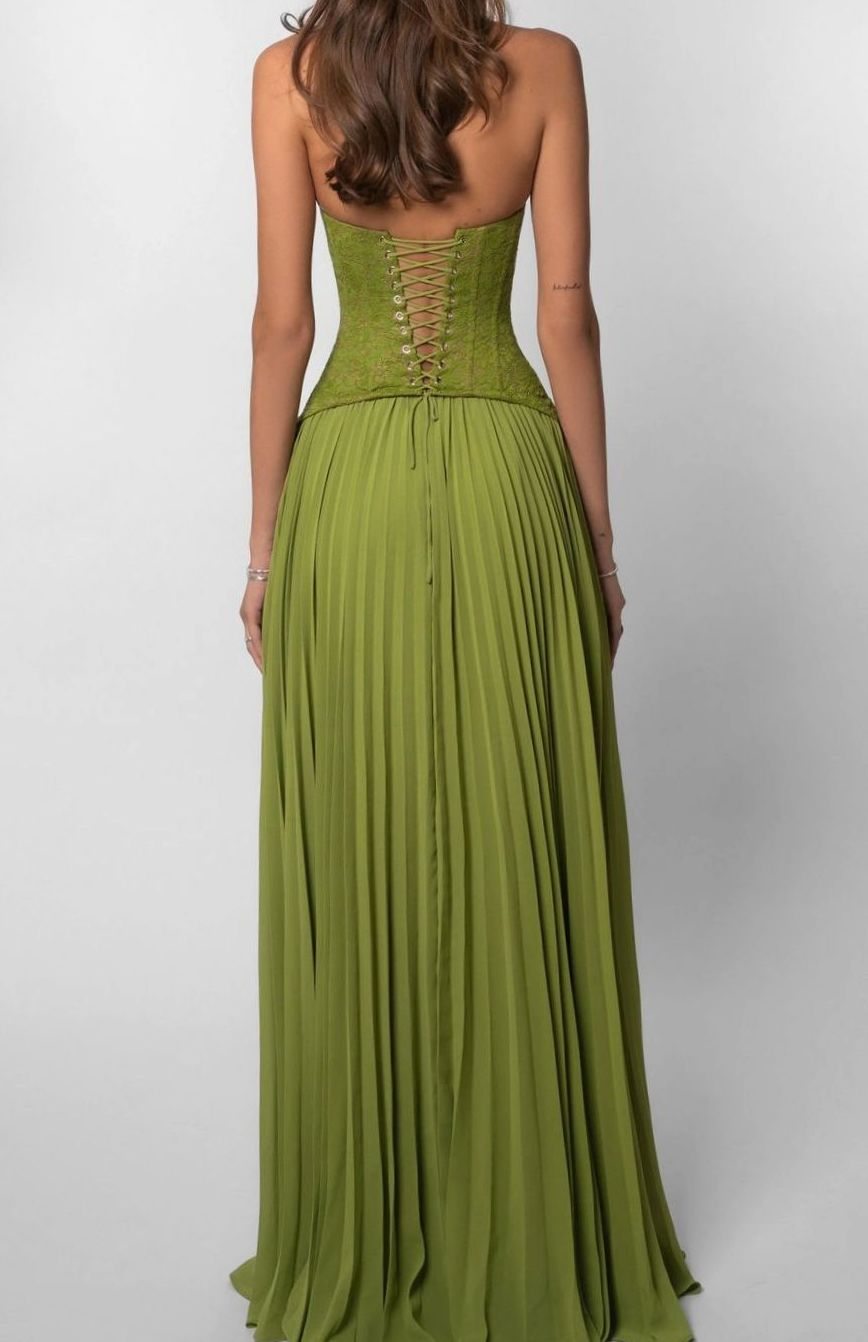 Women's Pleated Corset Maxi Dress Formal Halter Gown