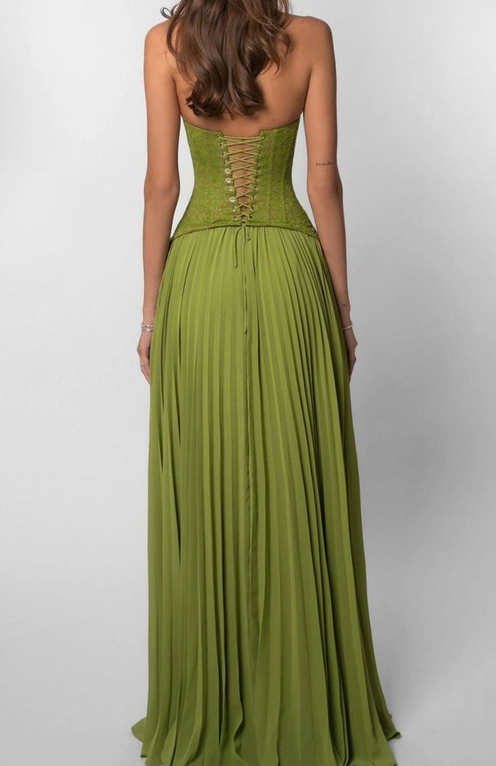 Women's Pleated Corset Maxi Dress Formal Halter Gown
