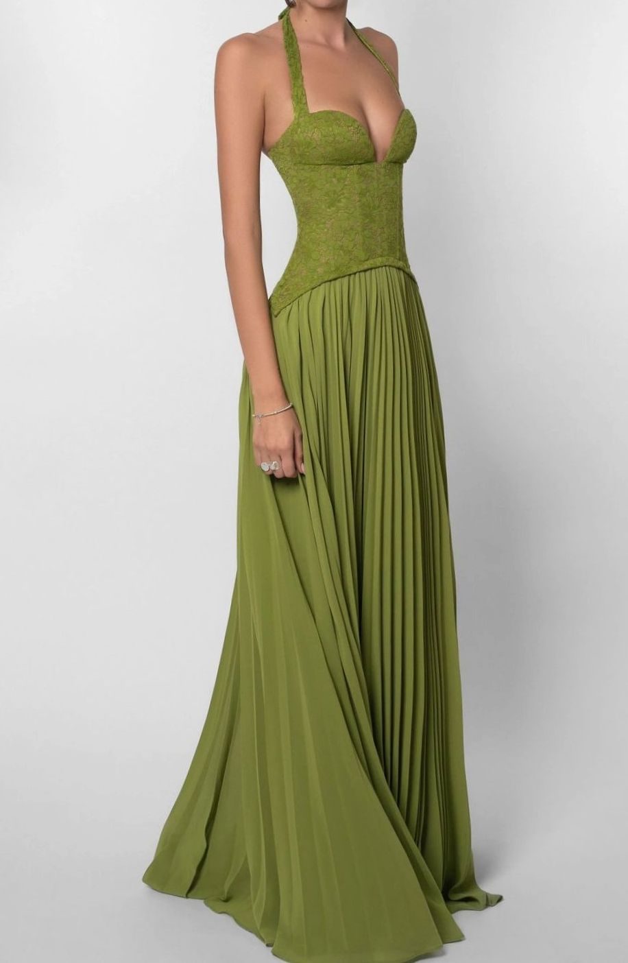 Women's Pleated Corset Maxi Dress Formal Halter Gown