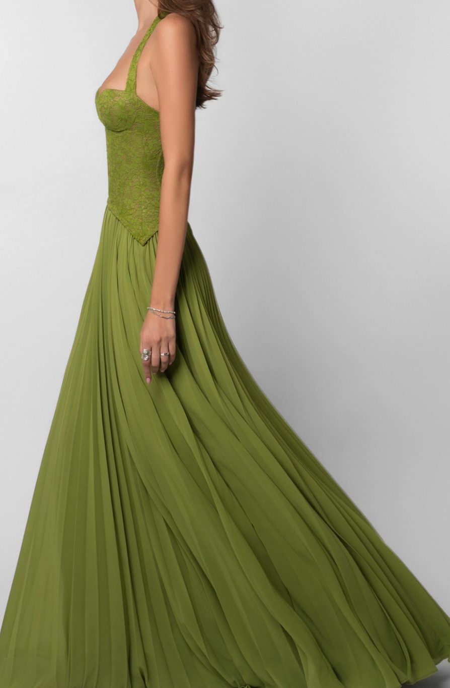 Women's Pleated Corset Maxi Dress Formal Halter Gown