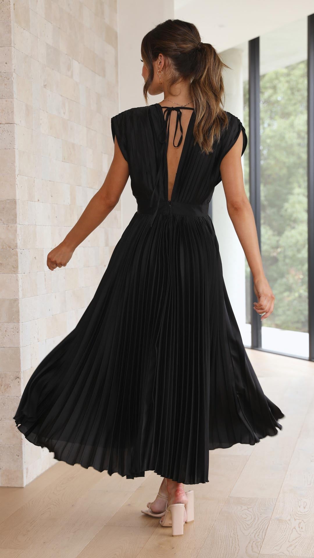 Jasmine | Women's Pleated V Neck Midi Wedding Guest Dress Luvy Boutique