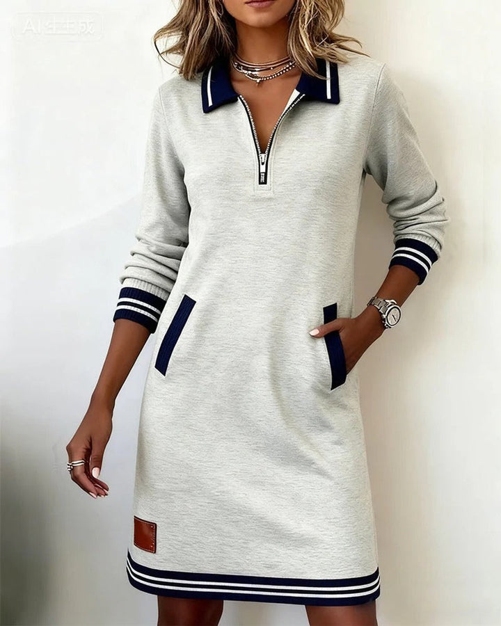 Women's Quarter-Zip Cotton Blend Long Sleeve Dress Polo Collar - Grey