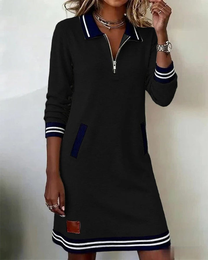 Women's Quarter-Zip Cotton Blend Long Sleeve Dress Polo Collar