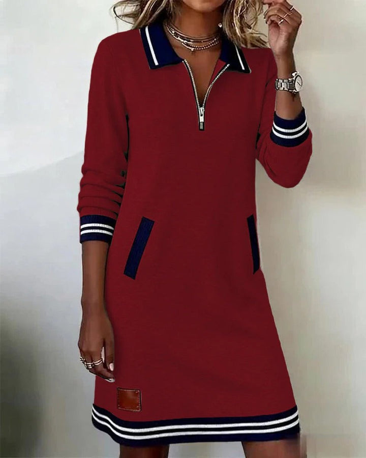 Women's Quarter-Zip Cotton Blend Long Sleeve Dress Polo Collar