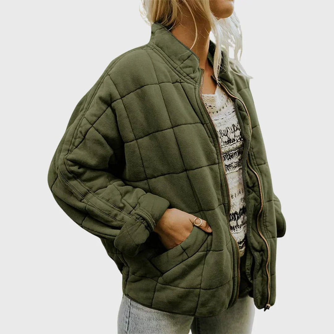 Women's Quilted Jacket Zip-Up Stand-Collar Puffer Coat - Green (Almost Sold Out)