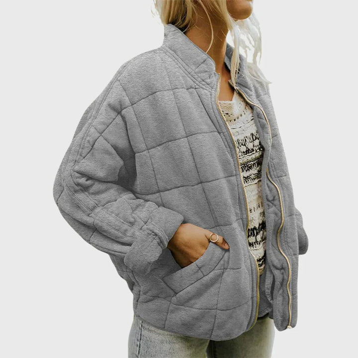 Women's Quilted Jacket Zip-Up Stand-Collar Puffer Coat - Grey