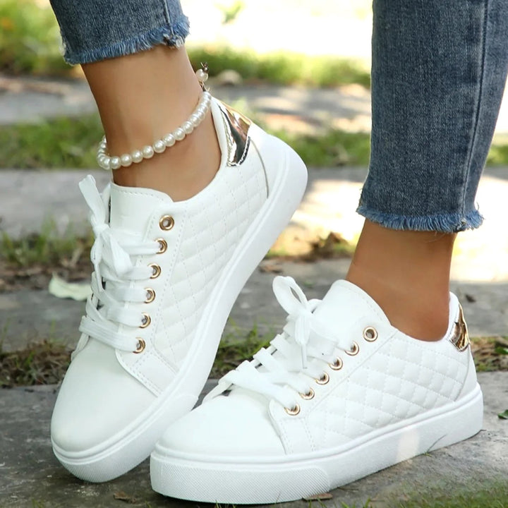 Women's Quilted Lace-Up Orthopaedic Shoes Gold-Detail Sneakers