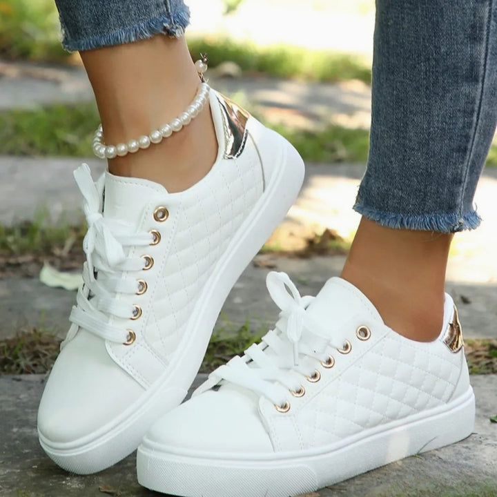 Women's Quilted Lace-Up Orthopaedic Shoes Gold-Detail Sneakers