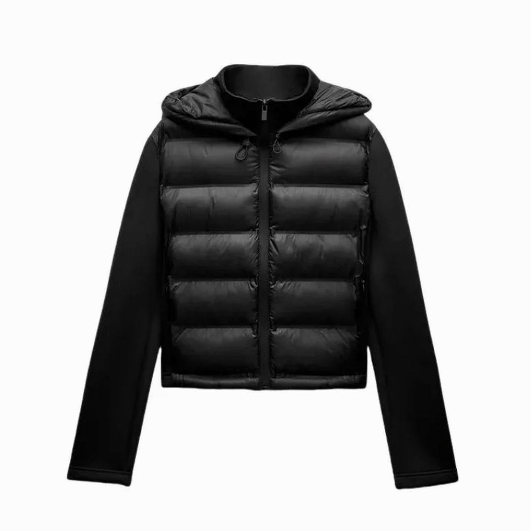 Women's Quilted Puffer Hooded Zip-Up Lightweight Jacket - Black