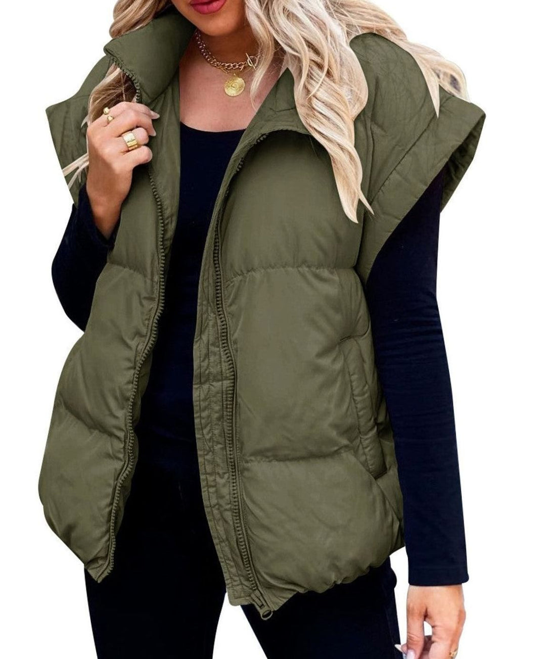 Women's Quilted Sleeveless Gilet Stand Collar Relaxed Fit Vest