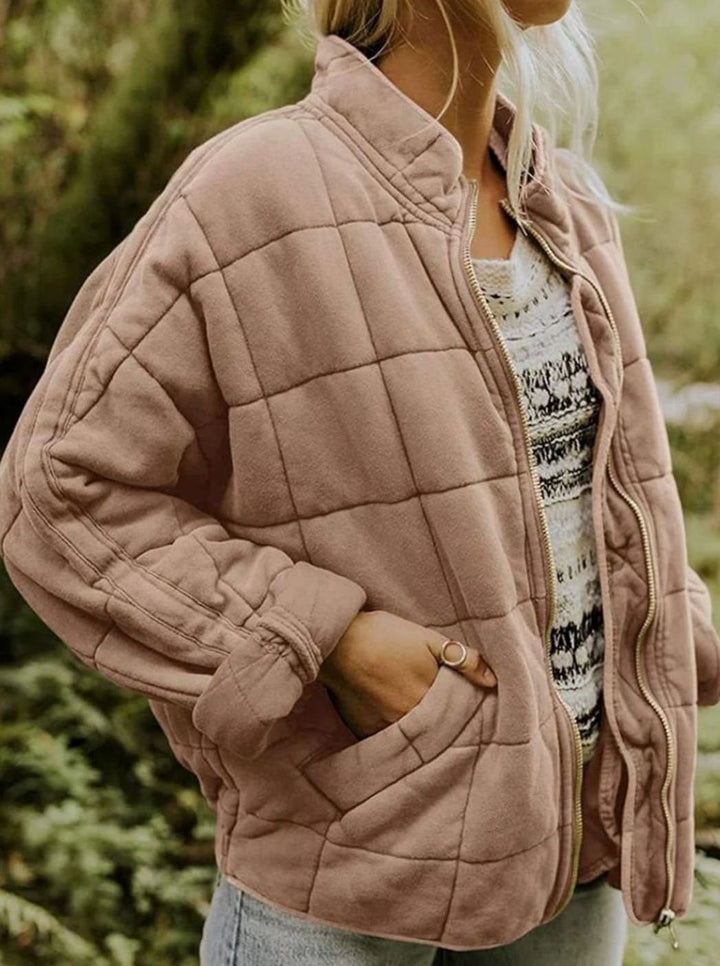Women's Quilted Zip-Up Coat Relaxed Fit Lightweight Outerwear - Pink