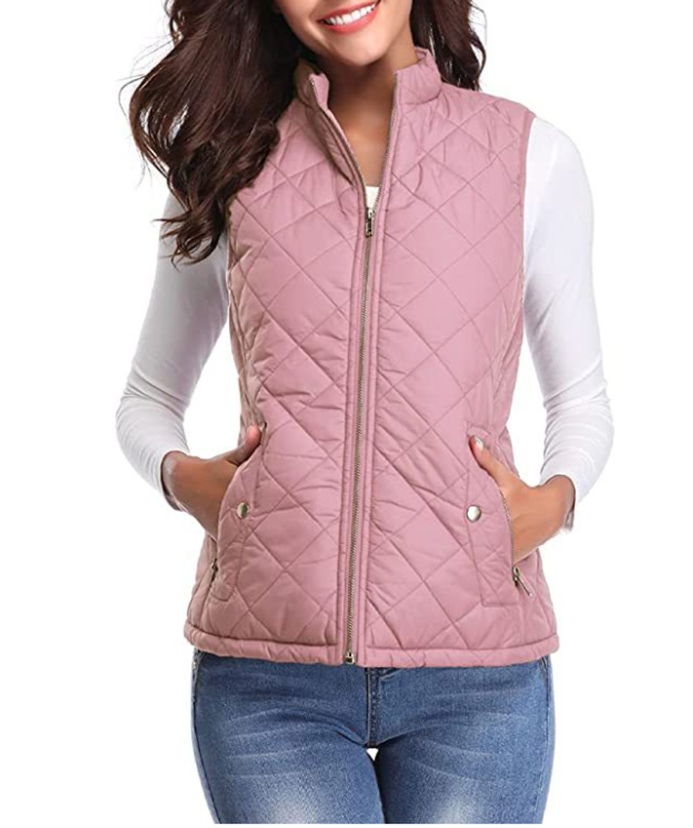 Women's Quilted Zip-Up Puffer Vest Sleeveless Padded Gilet - Pink