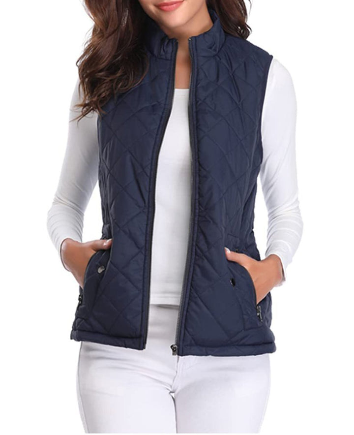 Women's Quilted Zip-Up Puffer Vest Sleeveless Padded Gilet - Blue