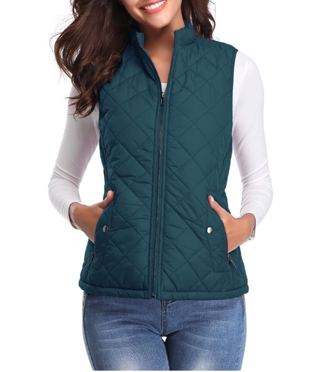 Women's Quilted Zip-Up Puffer Vest Sleeveless Padded Gilet - Ocean Blue