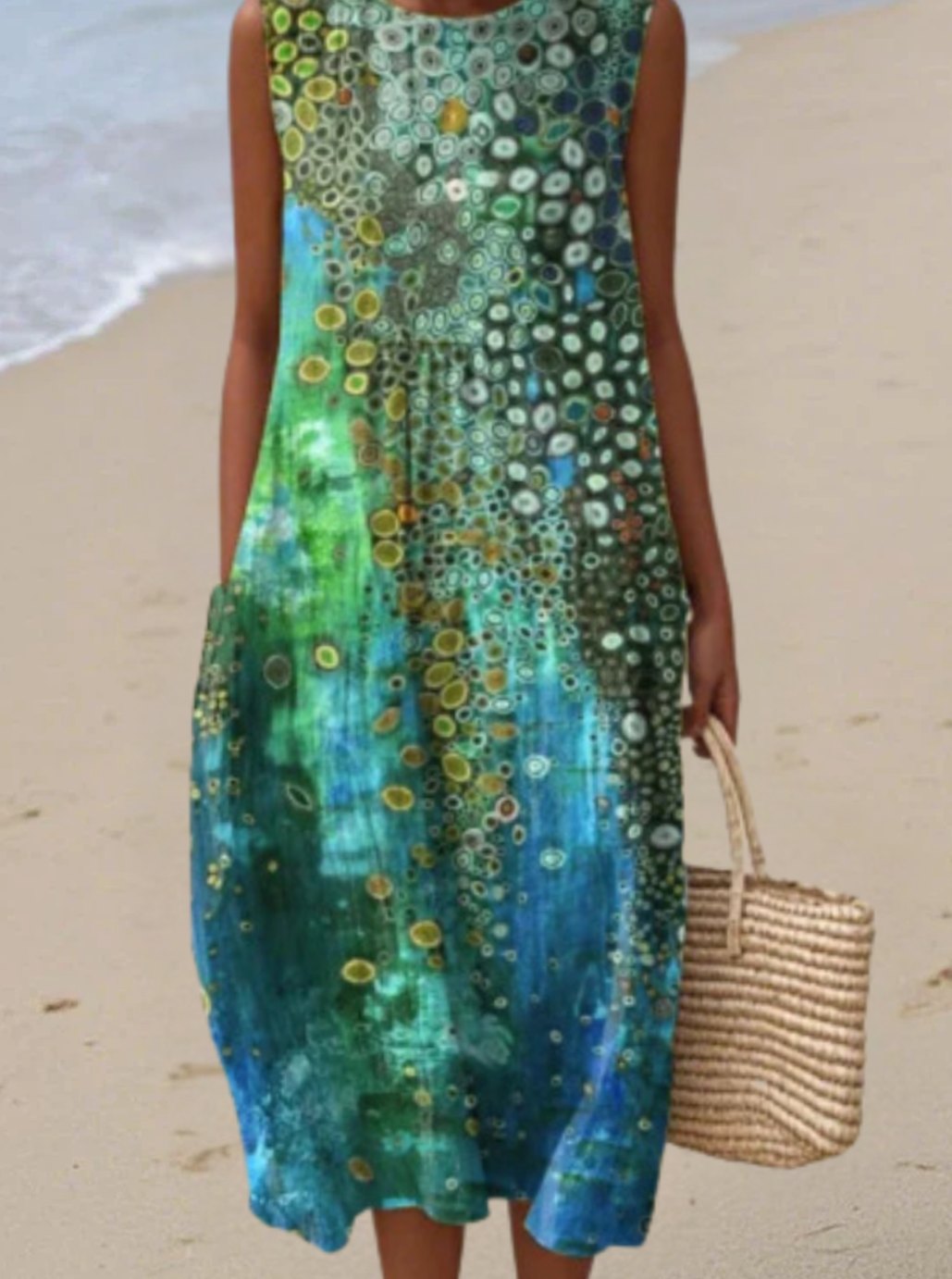 Women's Reef-Print Relaxed-Fit Sleeveless Midi Dress - Multicolor