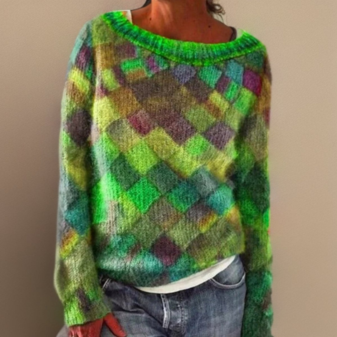 Women's Relaxed-Fit Argyle Knit Sweater Pullover - Green