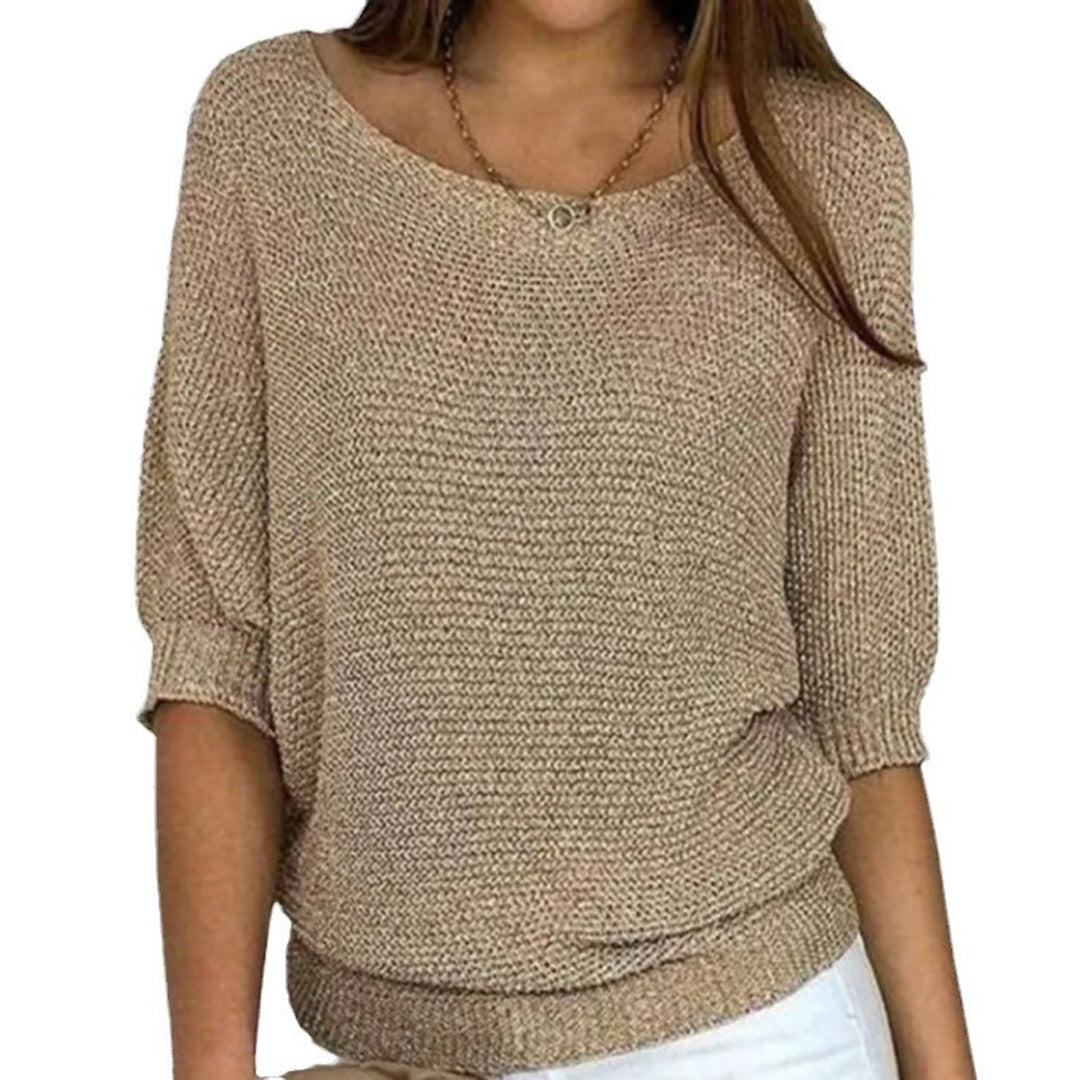 Women's Relaxed-Fit Batwing-Sleeve Knit Pullover Sweater - Beige