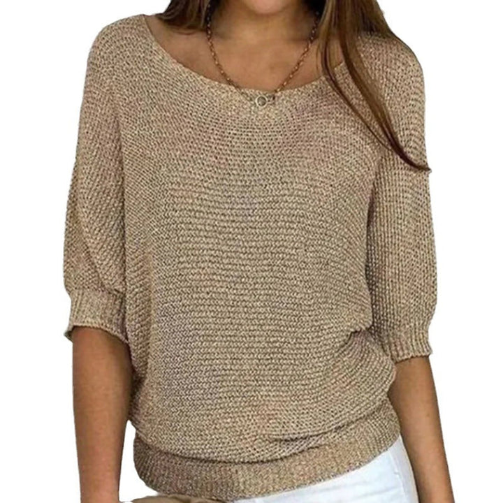 Women's Relaxed-Fit Batwing-Sleeve Knit Pullover Sweater - Beige