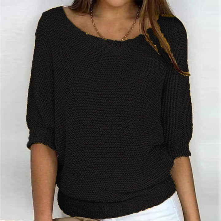 Women's Relaxed-Fit Batwing-Sleeve Knit Pullover Sweater - Black