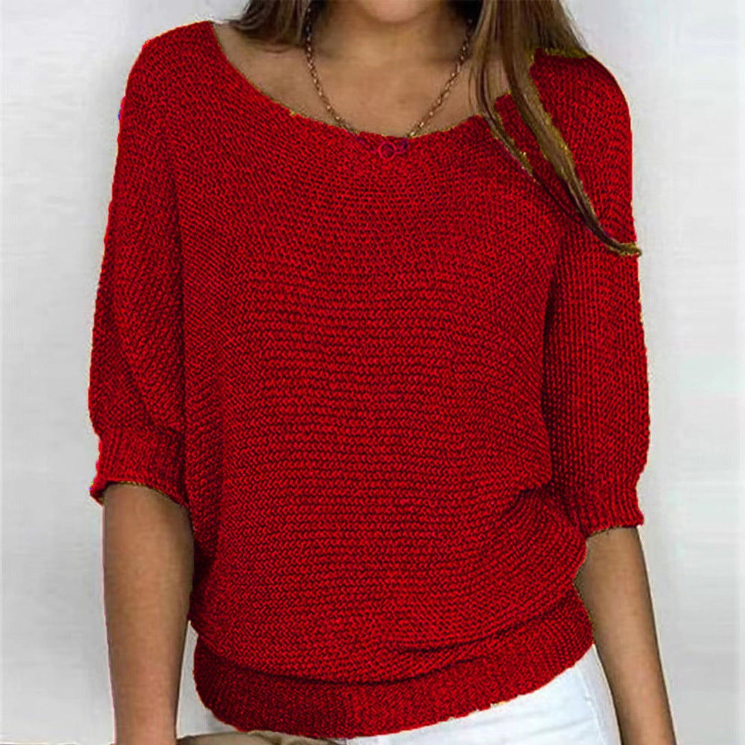 Women's Relaxed-Fit Batwing-Sleeve Knit Pullover Sweater - Red