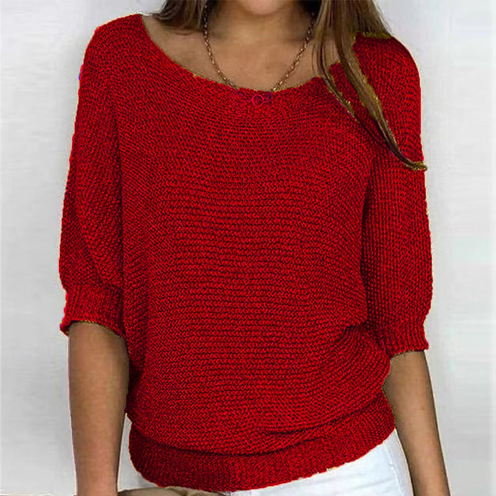 Women's Relaxed-Fit Batwing-Sleeve Knit Pullover Sweater - Red