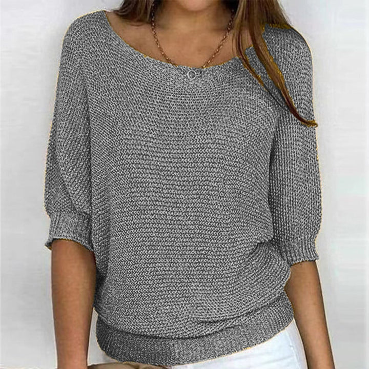 Women's Relaxed-Fit Batwing-Sleeve Knit Pullover Sweater - Grey