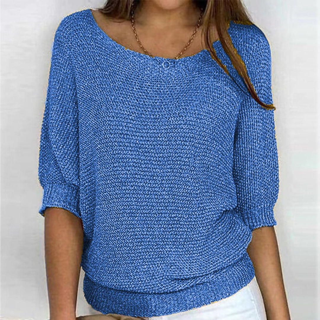 Women's Relaxed-Fit Batwing-Sleeve Knit Pullover Sweater - Blue