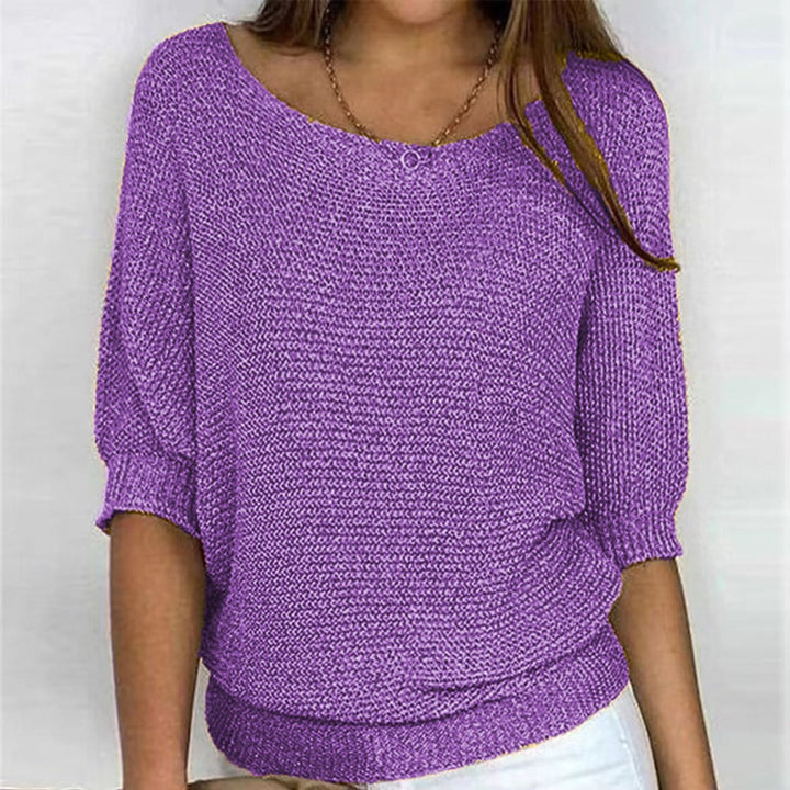 Women's Relaxed-Fit Batwing-Sleeve Knit Pullover Sweater - Purple
