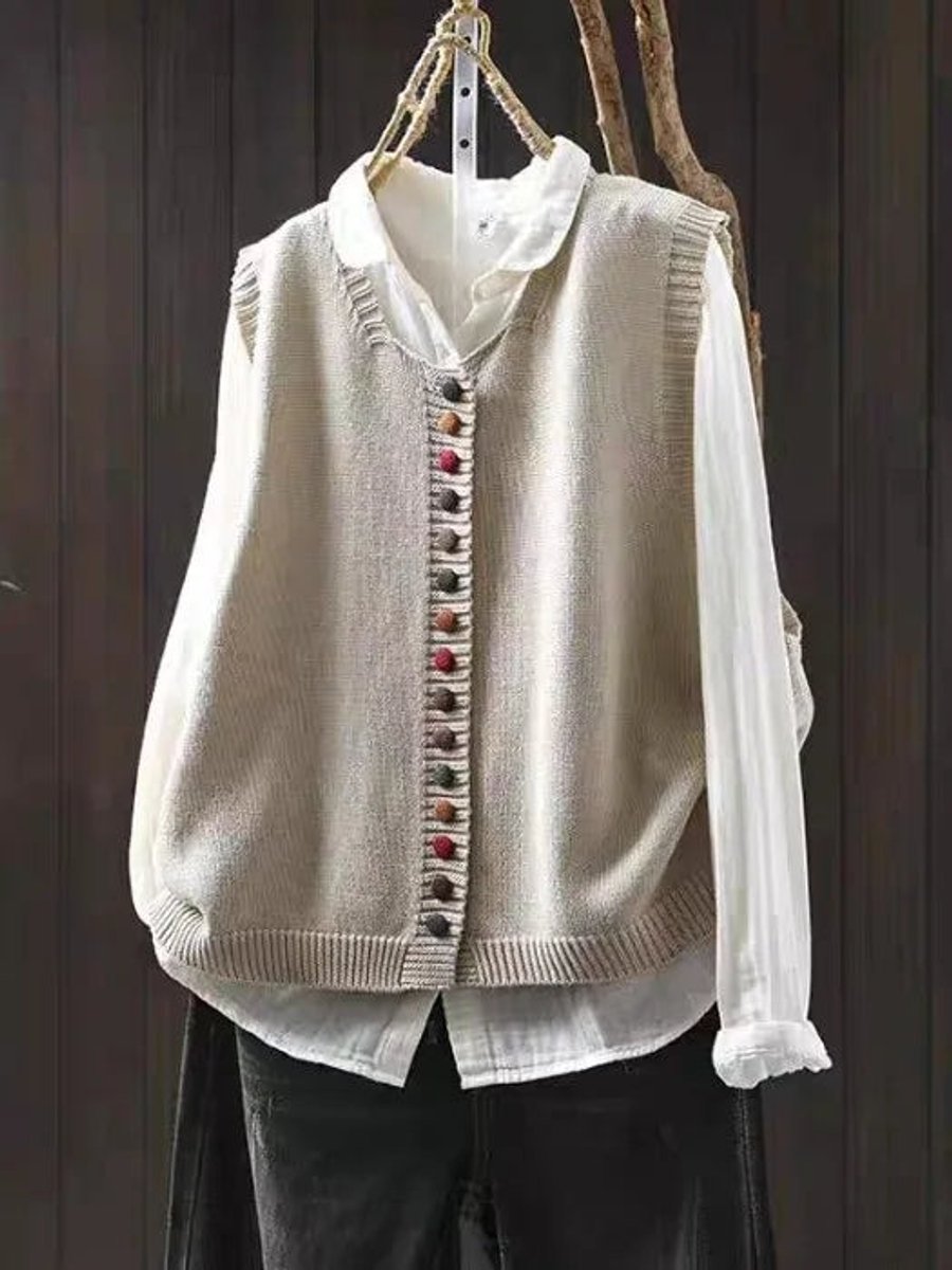Women's Relaxed-Fit Button-Front Knit Vest Puffer Vest Women - Off White