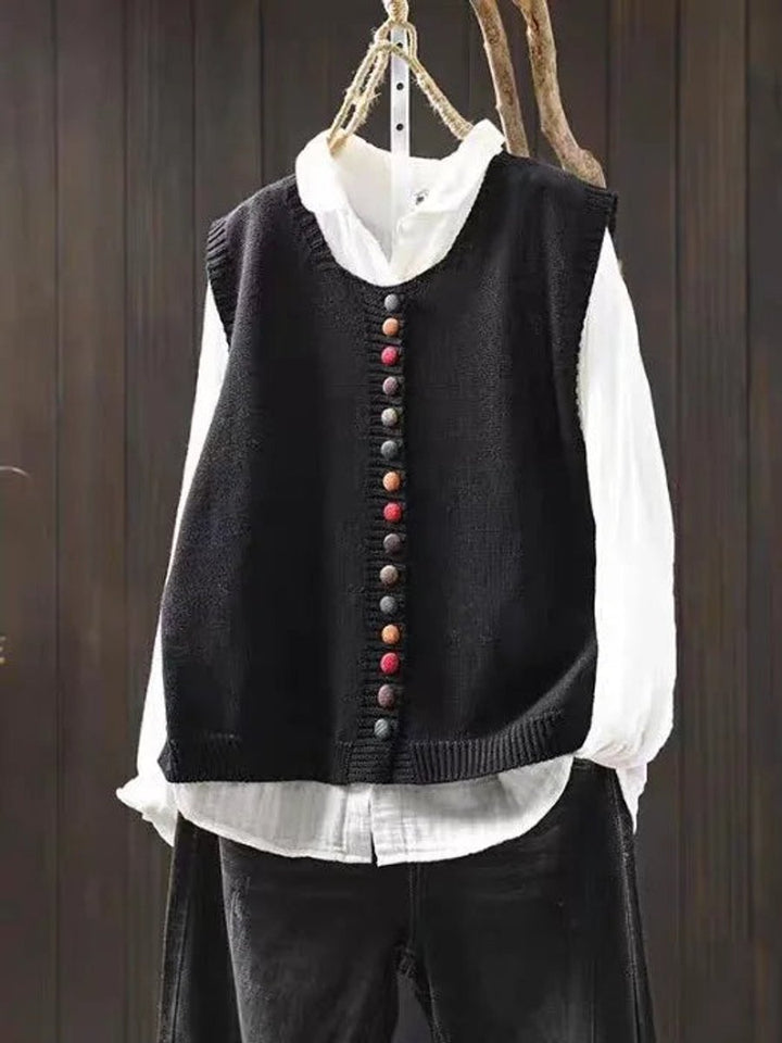 Women's Relaxed-Fit Button-Front Knit Vest Puffer Vest Women - Black