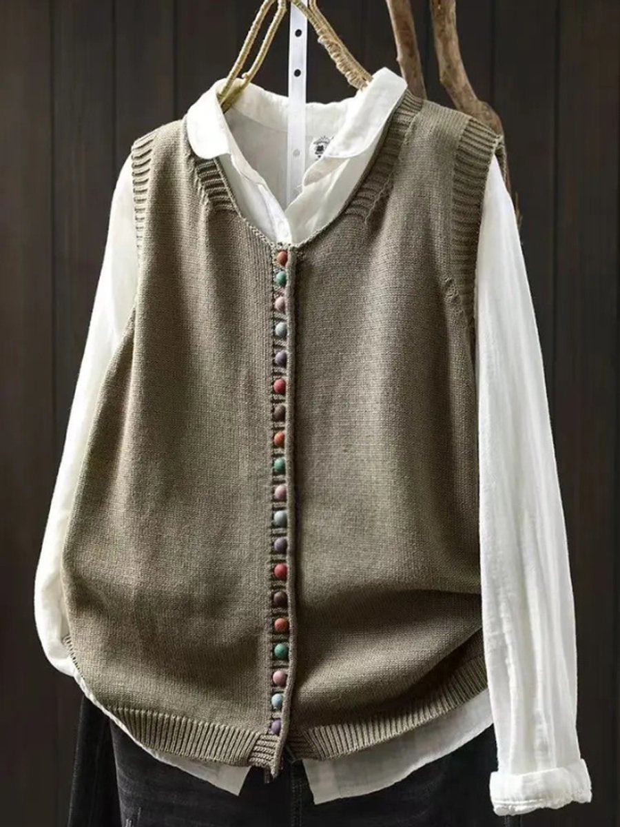 Women's Relaxed-Fit Button-Front Knit Vest Puffer Vest Women - Cucumber