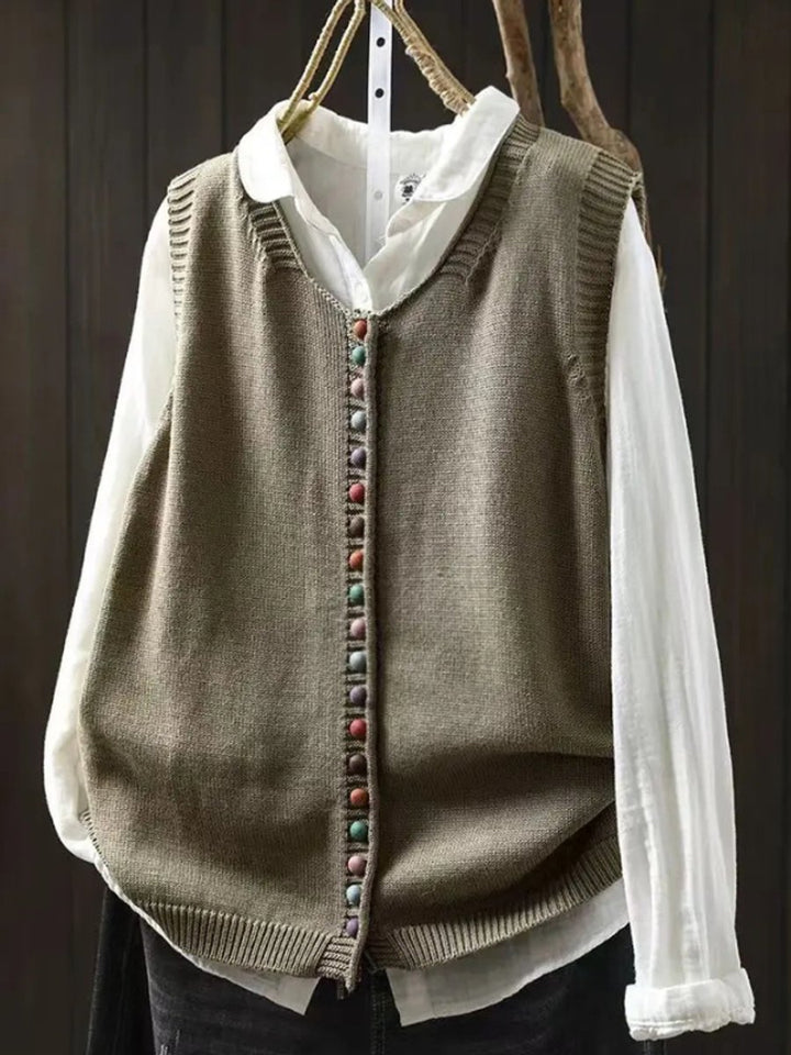 Women's Relaxed-Fit Button-Front Knit Vest Puffer Vest Women - Cucumber