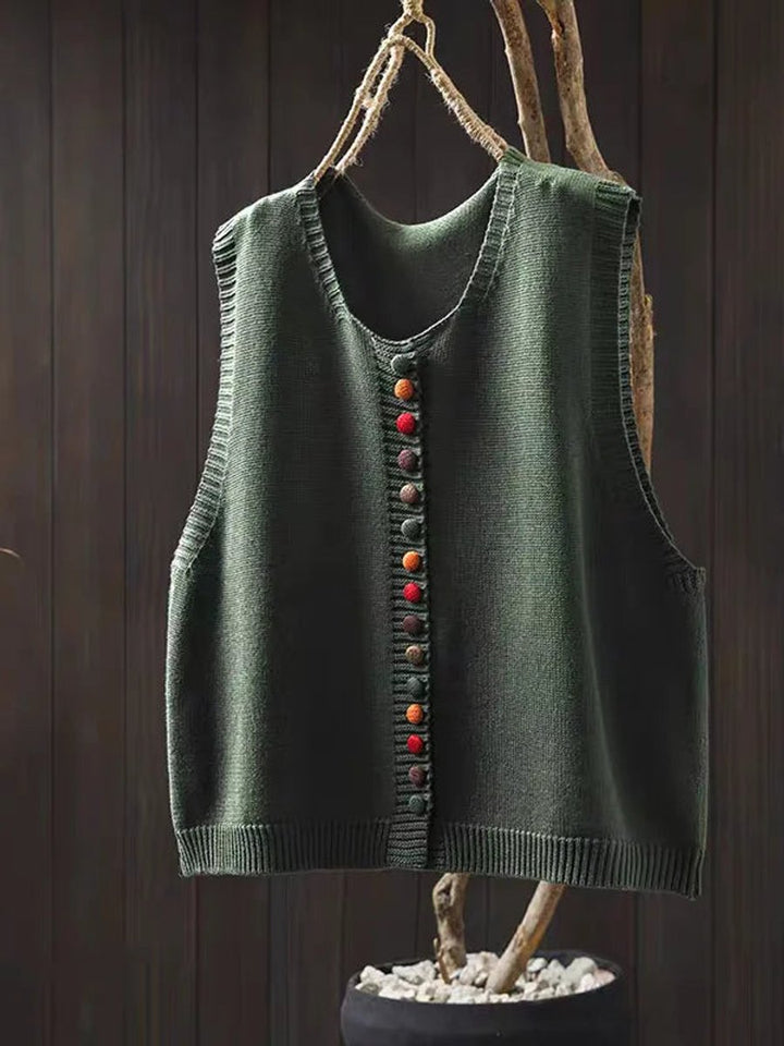 Women's Relaxed-Fit Button-Front Knit Vest Puffer Vest Women - Green
