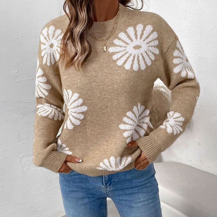Women's Relaxed-Fit Floral Intarsia Knit Crew-Neck Sweater