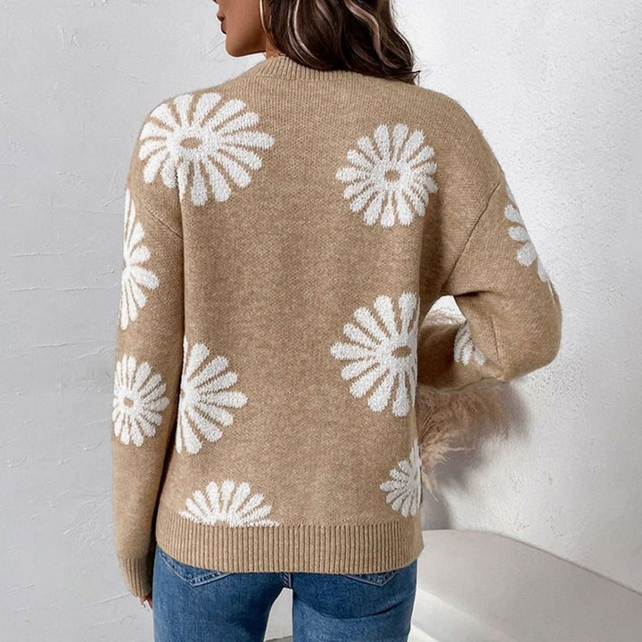 Women's Relaxed-Fit Floral Intarsia Knit Crew-Neck Sweater
