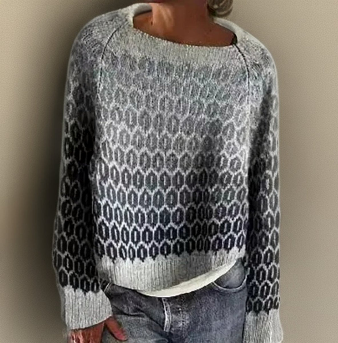 Women's Relaxed-Fit Gradient Patterned Knit Sweater - Grey