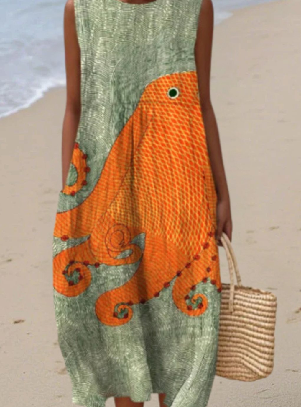 Women's Relaxed Octopus-Print Sleeveless Midi Dress - Multicolor