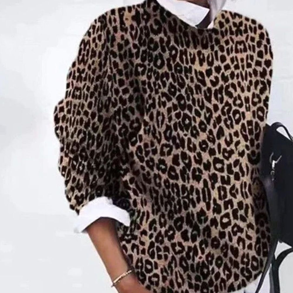 Women's Retro Floral Long-Sleeve Knit Womens Jumper - Tiger Print